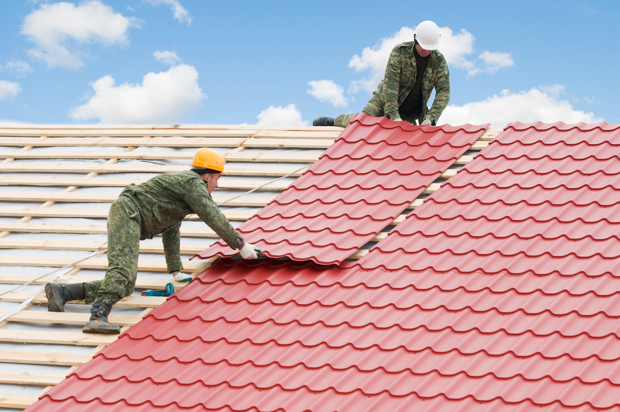 Roofing company at work